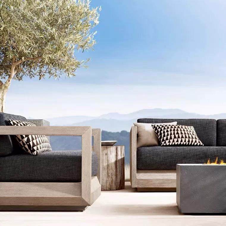 欧式家具套装户外创意沙发椅柚木防水布艺沙发组合阳台椅可坐可躺