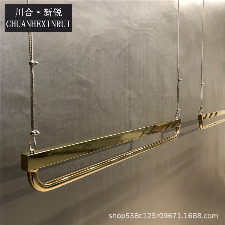钛金服装店吊挂不锈钢正挂衣架中岛展示架上墙正挂侧挂服装货架