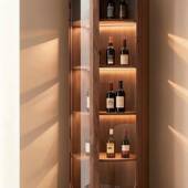 北美黑胡现代985轻奢简约新中式 桃灯光木玻酒柜双门实木璃圆形展