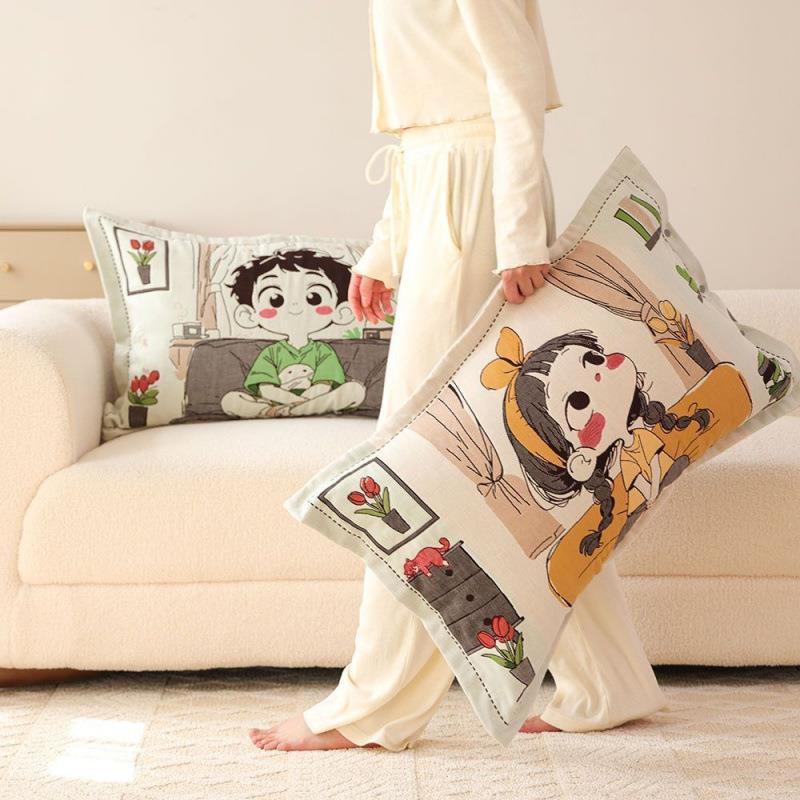 按扣八纯棉布枕层套一对纱高档卡379通可爱高颜柔软全棉加厚枕头