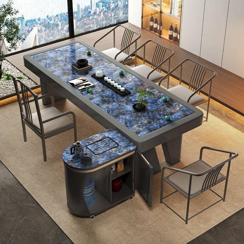 长方XVX形茶铁桌椅组合轻茶奢岩板艺代极简家用办公桌泡现会客会