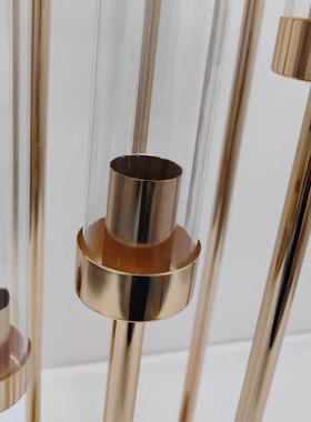 新款庆道具铁婚镀金色步步高烛台路引T台迎宾艺区橱OCJ窗装饰摆电