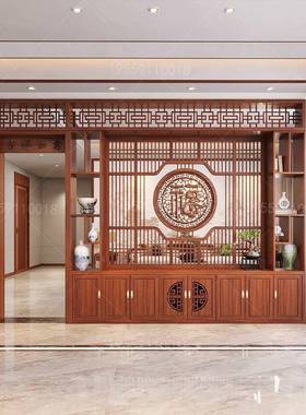 2025新款中式屏HSI柜隔断客厅玄关博古架拱实门柜置物架木风家用