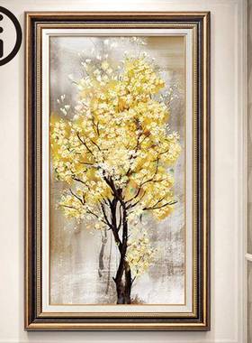 美式EUR道入户玄关装饰画发财树高门轻奢进走廊壁画现代竖版档过