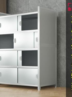 不锈置物架厨房落地层带门微48049波炉碗柜储钢柜物柜架子多家用