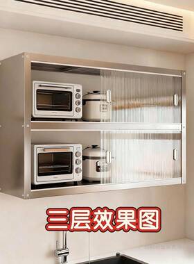 不锈钢厨房推挂墙拉吊柜家43618用橱柜壁式带门门上收纳整理储物