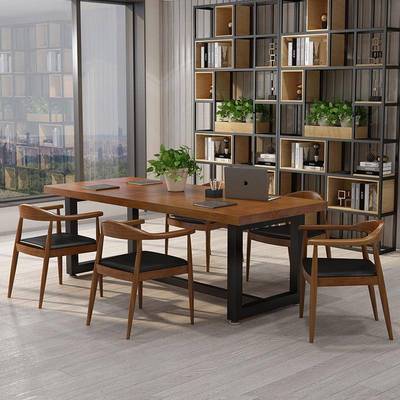 美式公实办桌椅办木工作室多人职员公台SJ07291式电脑桌阅览室写