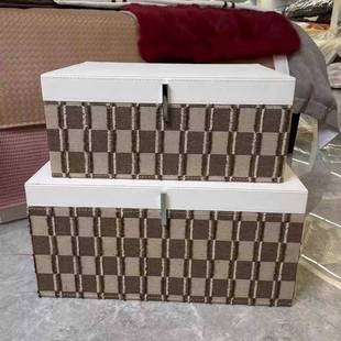 复古纳风布艺格纹编织脏衣收纳面RMX盒帽间收盒收纳箱桌衣整理装