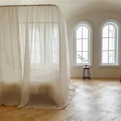 式亚麻易拆洗法宫31722廷蚊帐帘加空间落地三开门床幔公主大风床