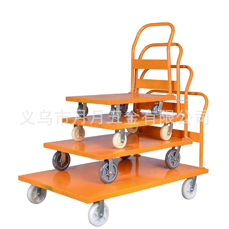加厚铁质四轮平板搬运手推车