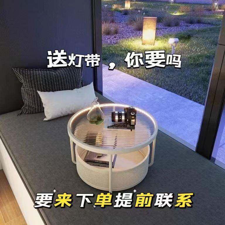 钢小化玻璃卧室飘窗桌子茶几台迷你阳矮桌轻奢坐地圆炕桌榻NYN榻