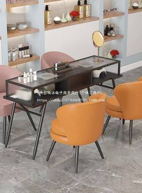 美甲人桌带吸器双单简人椅子约院网62707红店尘美甲玻璃台桌椅套