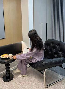 约翰意式单人沙发椅极长简42911轻奢奶格油风休闲椅厅中古客风复