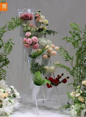 铁花梯架花鲜花展示架多层艺阶花架子阳台户店外落地养花JBO桶插