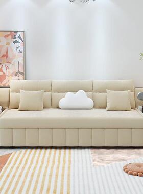奶油布多功沙发床可伸缩折叠47762双人沙发小风户型能客厅网绒红