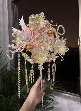 造液花秀禾喜979扇婚礼新娘团减龄结婚蓝色双面圈料扇材包