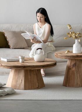 大复小圆14900形古寂风老侘几矮桌组合松木实木家居圆茶客厅润家