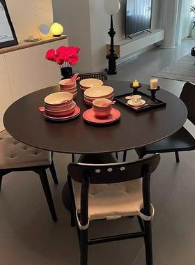 法式约奶油风饭岩板圆形餐桌纯DGG白色椅现代简圆桌小户型家用桌