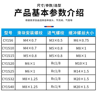 CY1S磁偶式无杆缸气动滑台CD行Y1/S6/10/15/20LIR25/32/4气0长程