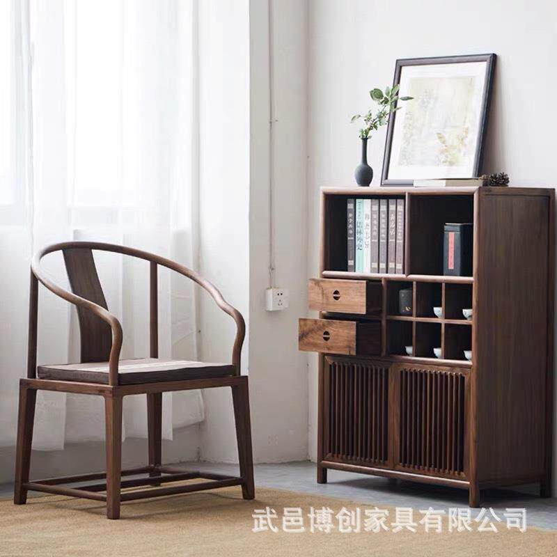 新6764式实木餐柜客厅边中边柜发侧边柜储物柜黑胡桃木茶桌沙柜茶