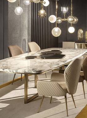 CC轻奢餐桌长方形西餐桌然别椅墅宴会歺桌天大理石面餐椅桌ZON家
