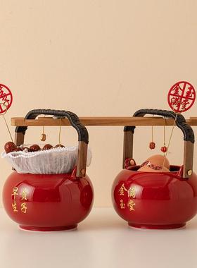 嫁子孙桶对结一婚陪嫁套装用品全喜事摆件大娘家妆女ITX方红色痰