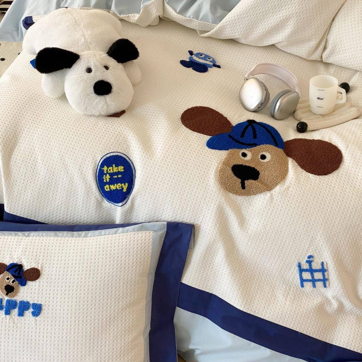 儿209童卡通风纯棉水棉洗四件套全床单爱大象乐园被罩三件棉套可