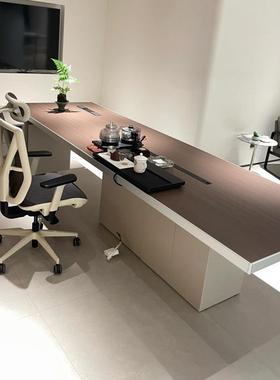 新中式实木桌椅组合225新款高端0黑胡桃茶木茶空茶间台办EVI公室