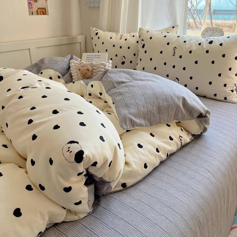 套全通棉卡印花四件套纯棉学生宿舍被套罩床单床笠款三件四季3通