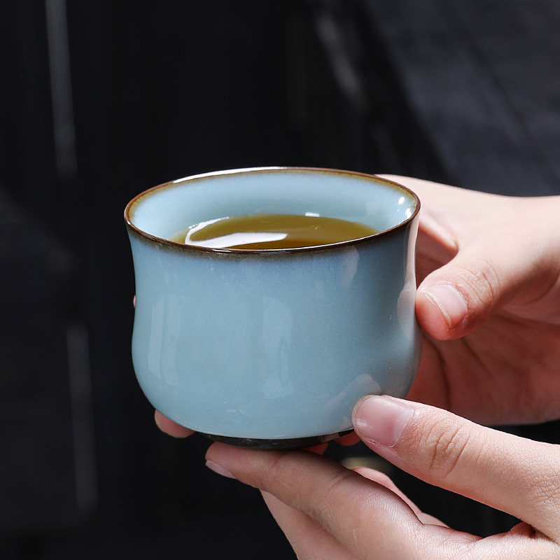 高档青瓷茶具茶杯复古中式官窑主人杯单杯功夫茶具家用办公品茗杯