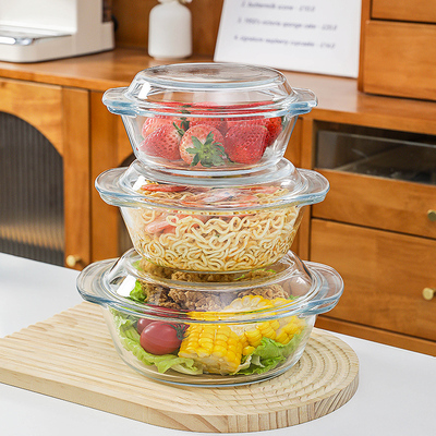 微波炉专用器皿耐高温玻璃汤碗带盖加热饭盒2024新款碗碟双耳蒸碗