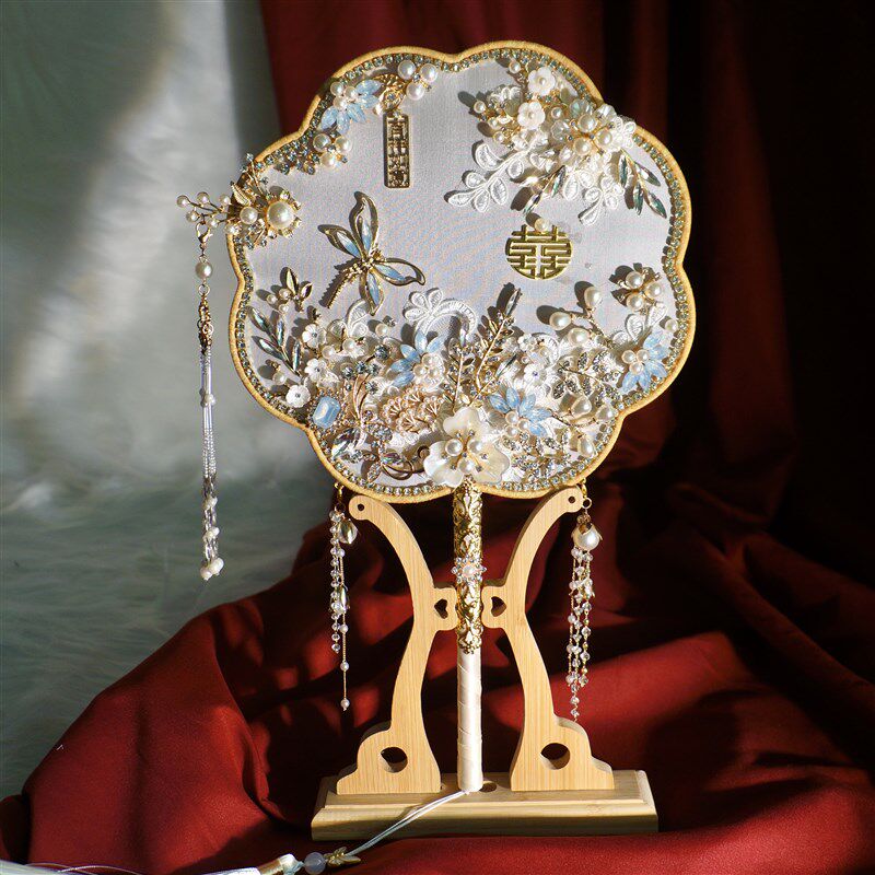 新娘古风团扇中式结婚手工喜扇秀禾服婚礼团扇出嫁扇diy材料包