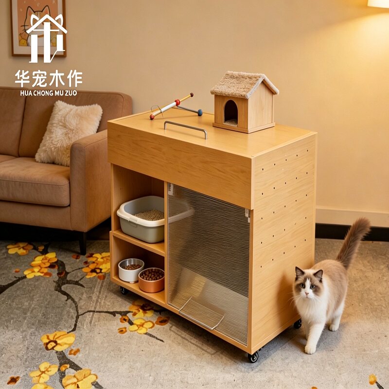 华宠木作猫厕所柜防臭防漏砂猫砂盆收纳柜猫砂柜一体猫用品收纳柜