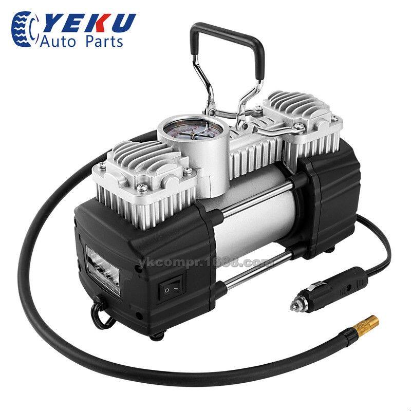 YK-201L 12V车载轮胎充气泵双缸快速充气点烟器电瓶夹两用接头充