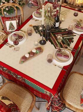 氛围美感布长方雪尼尔圣诞节主题桌餐桌形布茶几布红色式复古YGZ