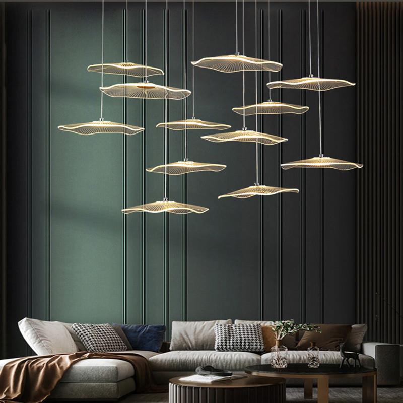 [包邮]挑客厅复吊灯荷叶小式楼407公寓楼梯灯中空别楼梯长吊墅灯