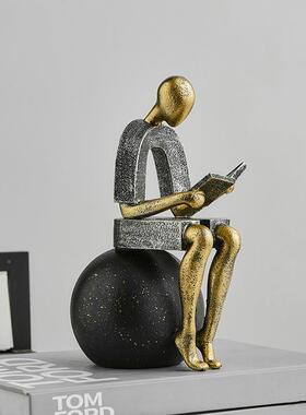 视现代艺术面简约人物看书思考者象树脂桌抽摆件客SHBA1220厅玄关