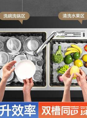 陶市手工加厚CJN不锈水钢拉丝厨房双带刀架家用洗洗菜盆池碗套装