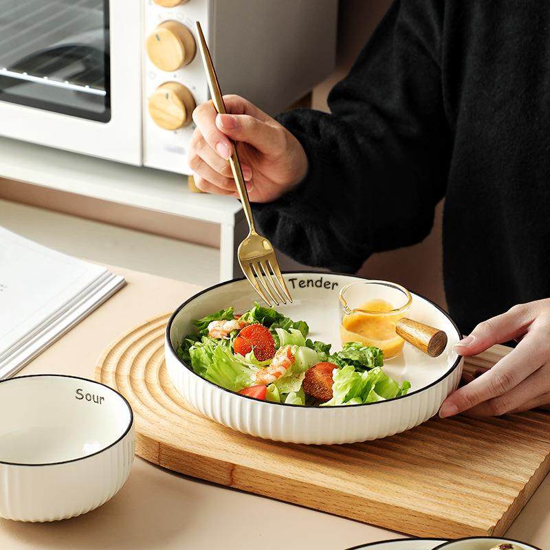 0日式简约黑线碗碟套装家用225新款轻北XJWXL-00欧碗盘餐具瓷陶奢