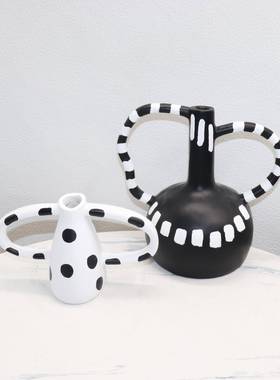 北创欧器意白波点黑花树脂摆VYB件样板房家居玄关客厅简约花瓶装