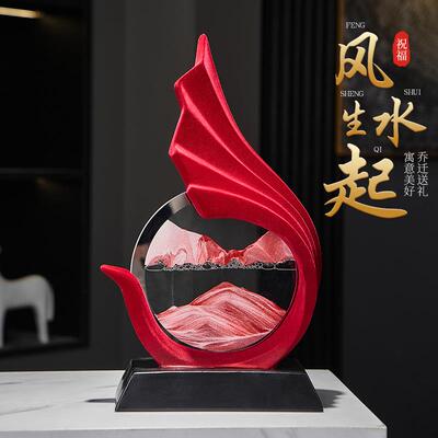 高级感植绒风SHDK1025柜水流沙起画桌面摆件办公室客厅电生视装饰
