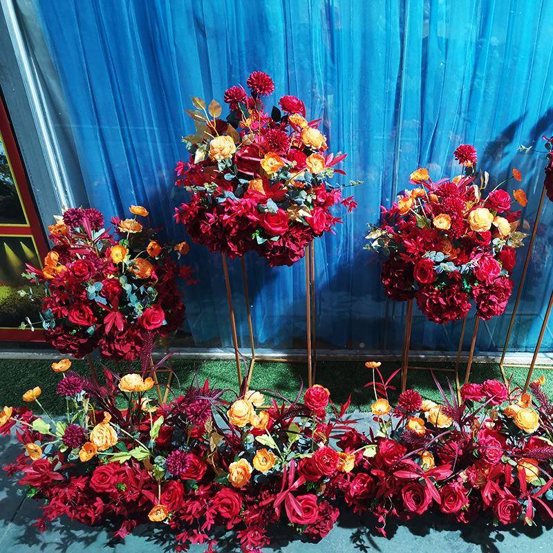 婚庆道具新款路引花婚礼仿花艺森系绢花OFBt台装真饰圆球花造型