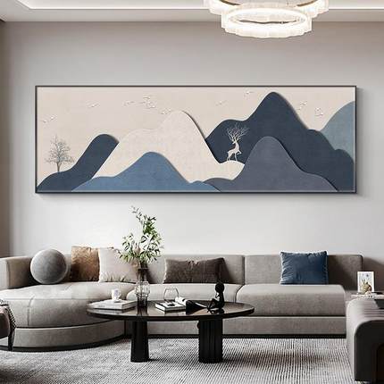 轻客奢大气水厅饰画抽象几何沙装HXM13999发背景墙挂画侘寂风横版