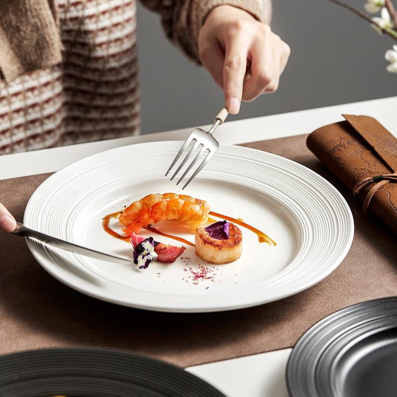 牛排盘子西盘餐家平盘陶瓷轻奢用创意白色黑日式草帽色盘VJS汤盘