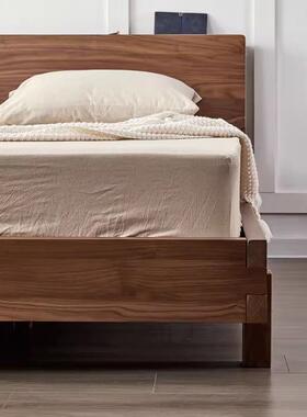 北欧约风黑胡简桃全实木式床家具北美橡木日主卧新中式MEM双人床