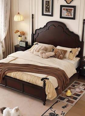 美式中复古床安娜床PCM实木床黑色高级感双人床复古法式款新古风