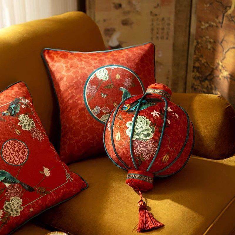 红色喜庆靠中垫靠枕新沙发抱枕华客厅国风遥伊供应装饰腰枕枕芯锦