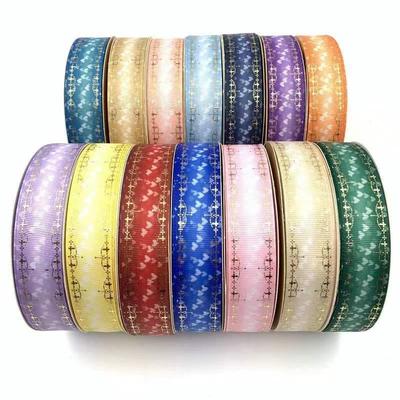 4CM织渐变丝带吧托烫金螺纹带心十TJC字花边热转印唧刷爱带手工彩