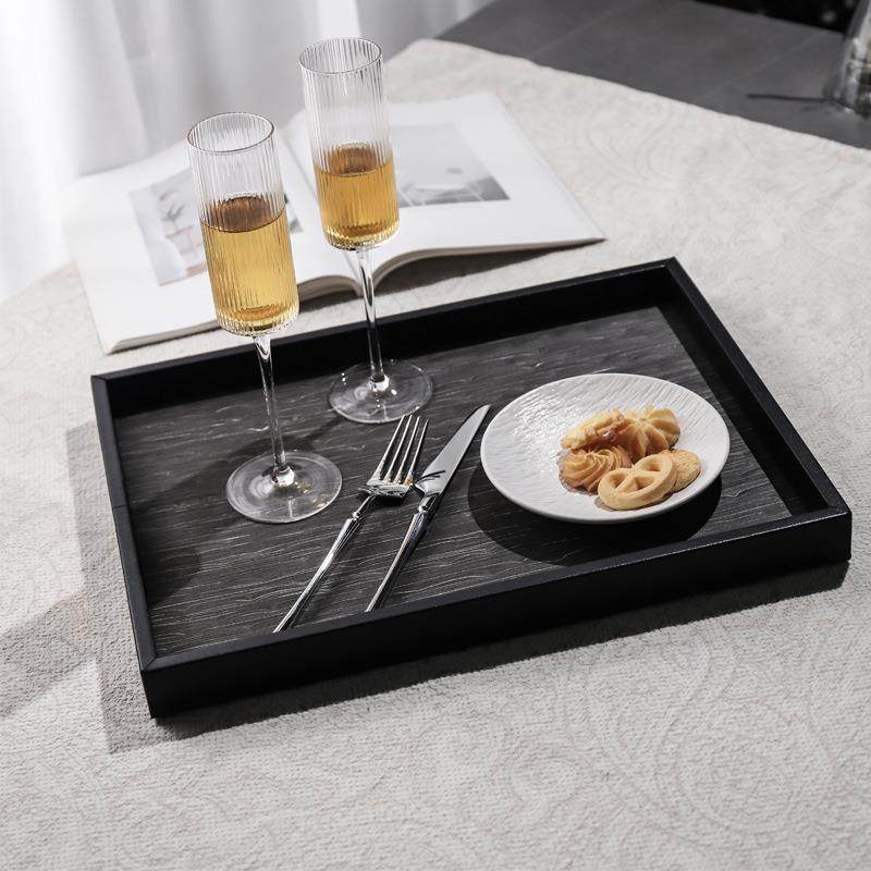 轻奢皮质创意木匙纹路香薰托盘家玄居饰关钥GGL收纳盘首品桌面摆