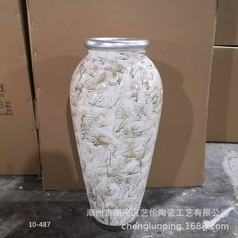 玻璃钢羽毛酒坛型落地大花瓶花器干花插花摆件客厅欧式现代装饰品